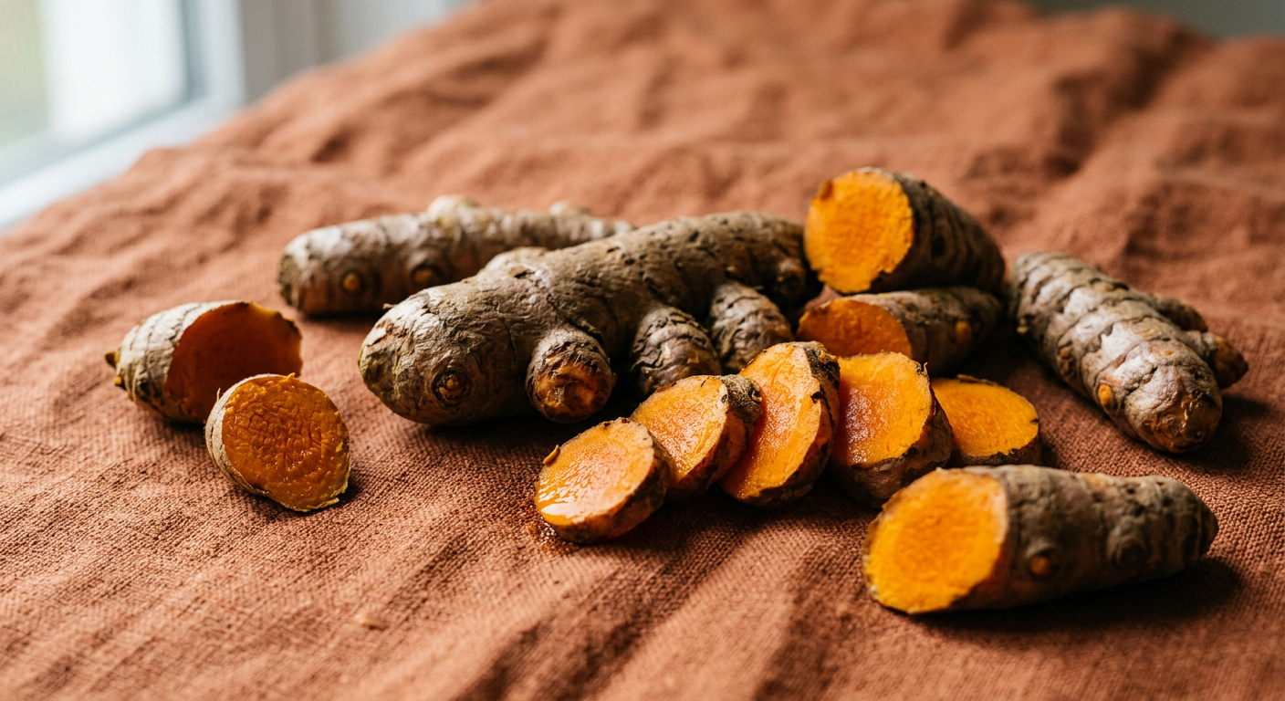 Whole turmeric, one of the eight Zanzibar spices offered by Taamu