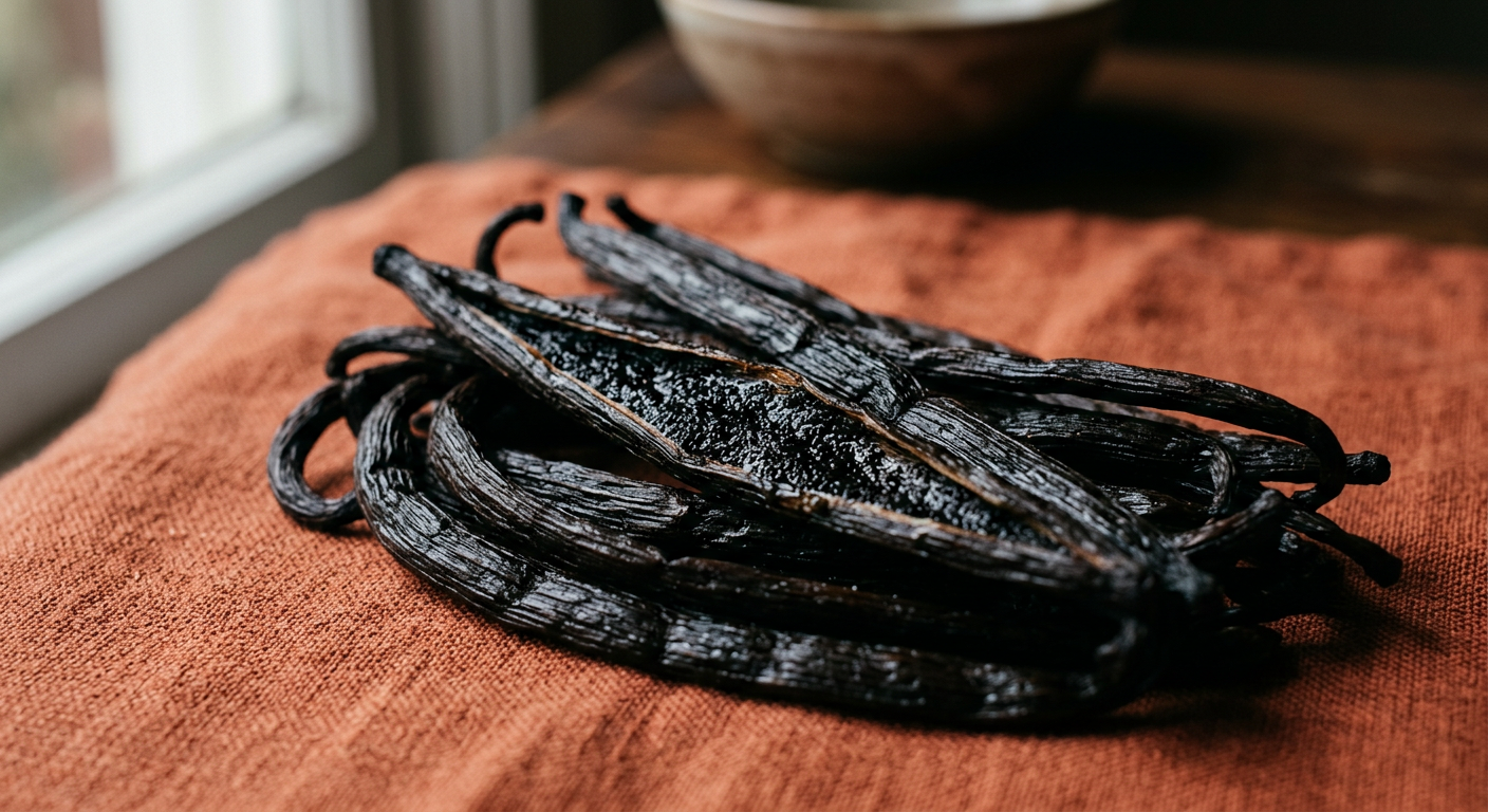Whole vanilla, one of the eight Zanzibar spices offered by Taamu